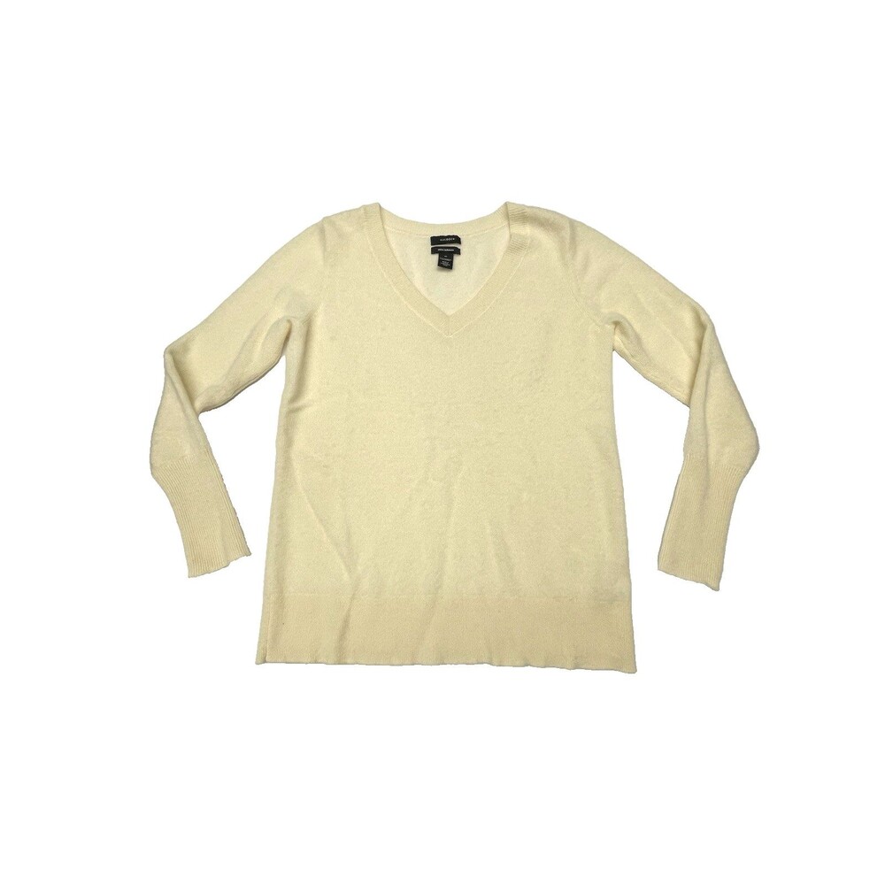 Halogen Cashmere Sweater Ivory Off-White V-Neck Long Sleeve Women's Size Medium
